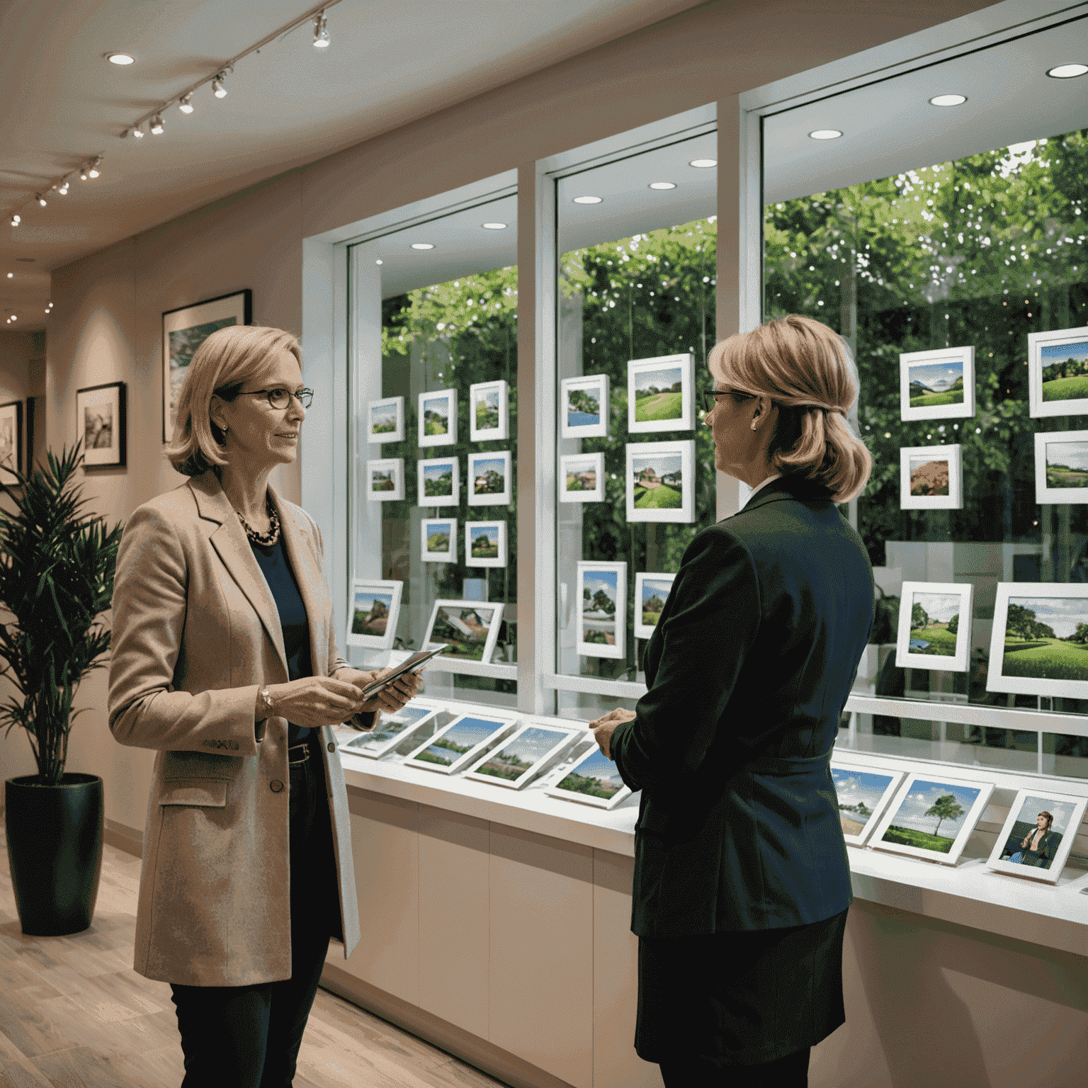 Jane Smith, customer service manager, discussing window options with a client in a showroom