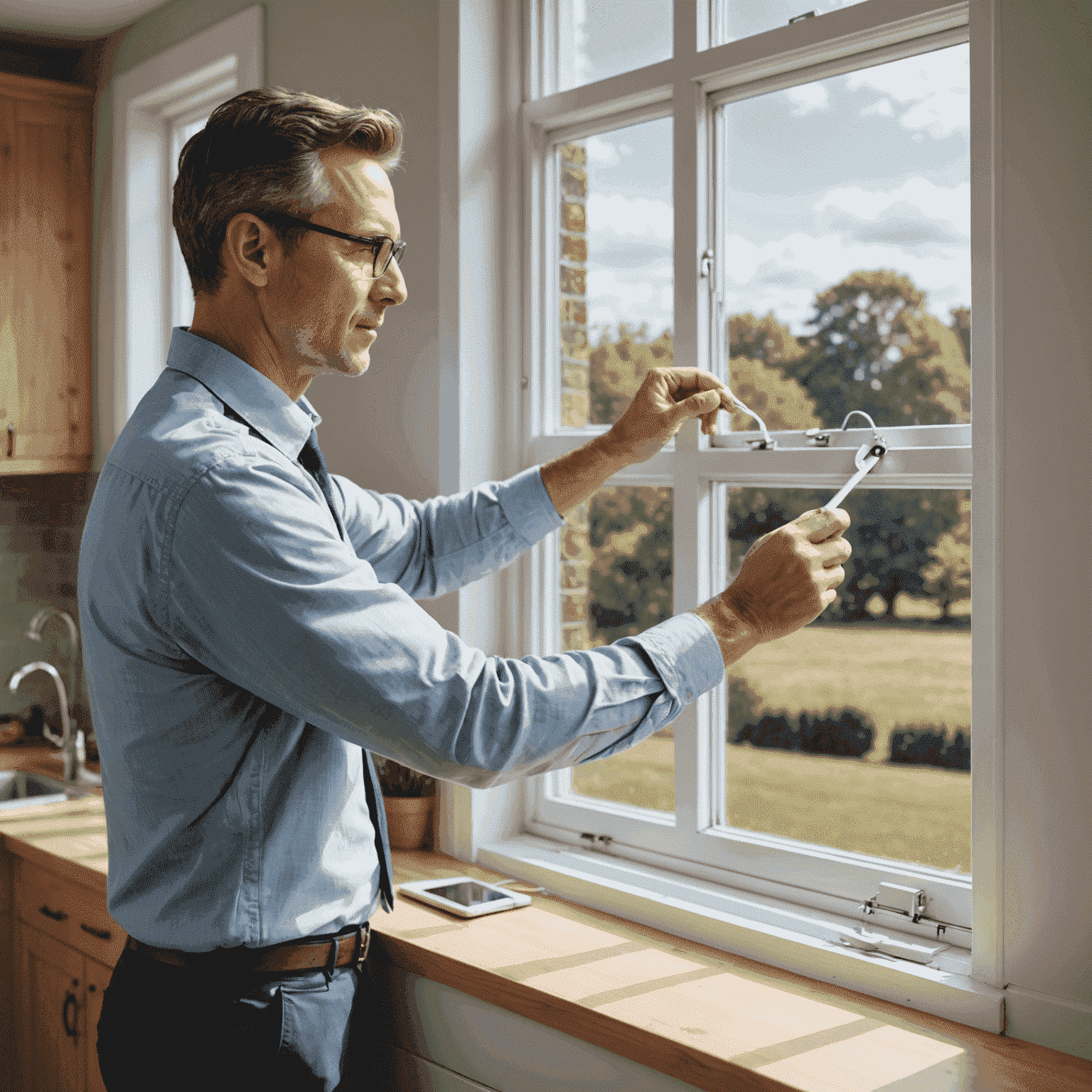 Professional adjusting a window, showcasing improved energy efficiency