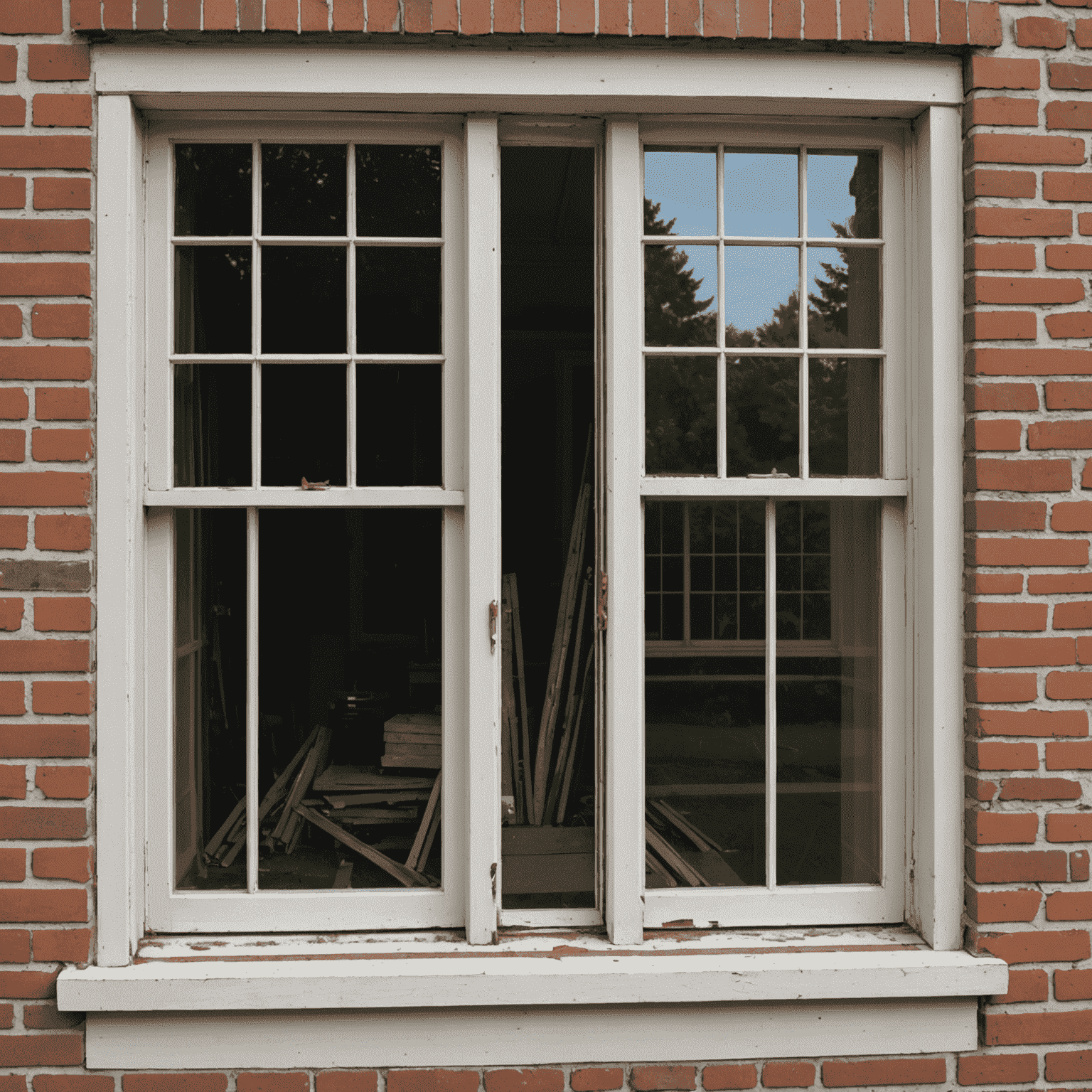 Before and after images of a window frame, showing improved alignment and weatherstripping after professional adjustment