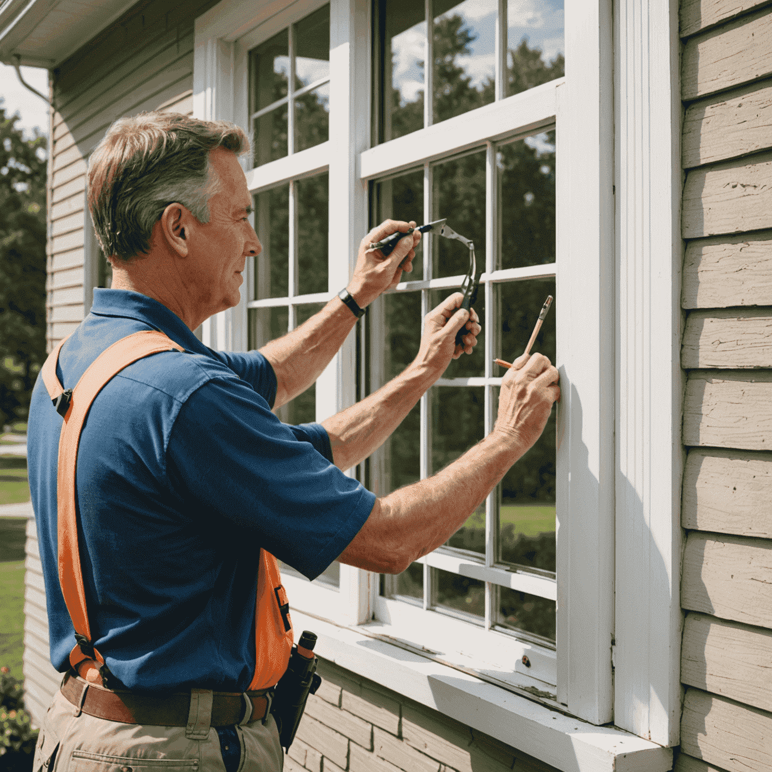 Homeowner performing simple window maintenance tasks