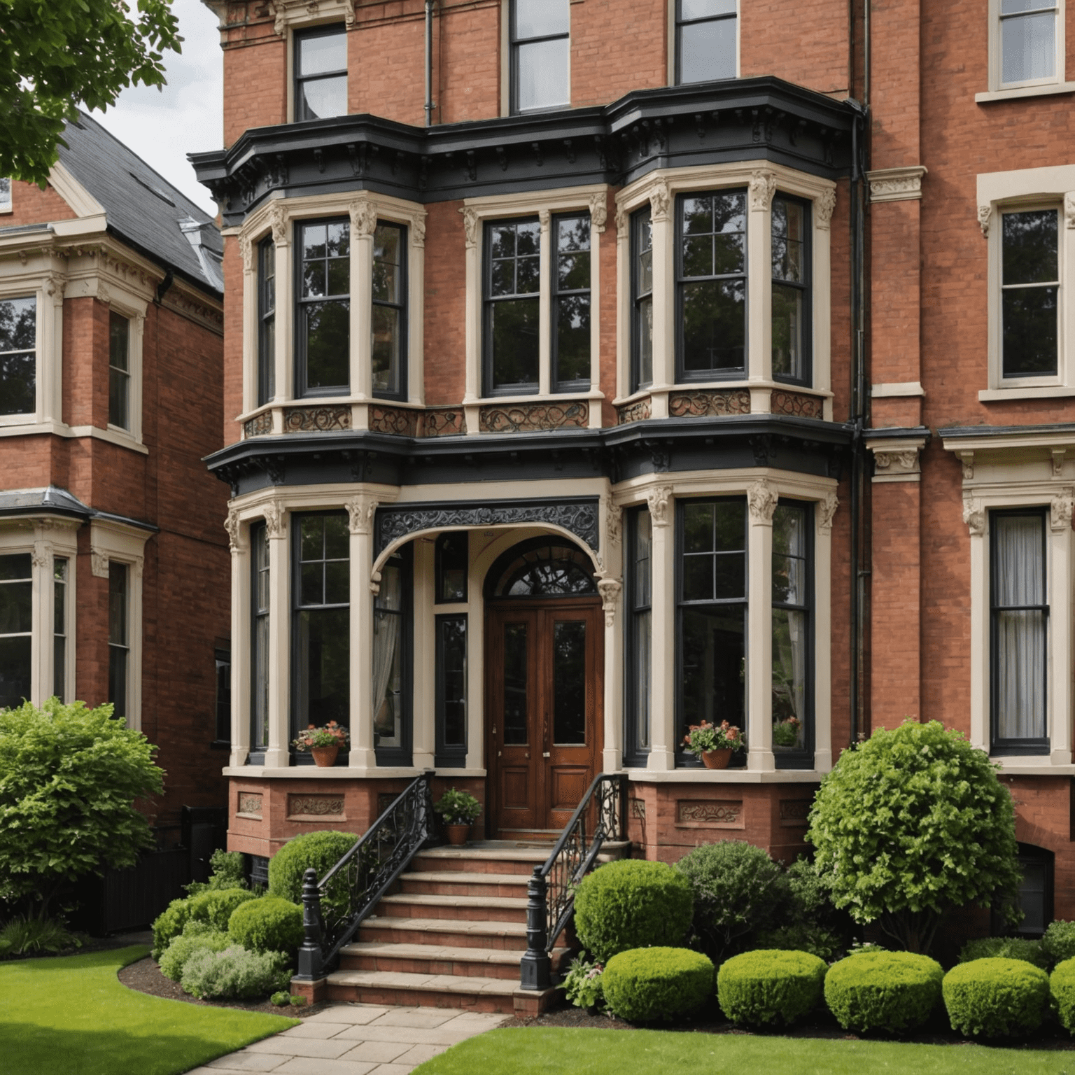 Elegant bay windows in a Victorian-style home